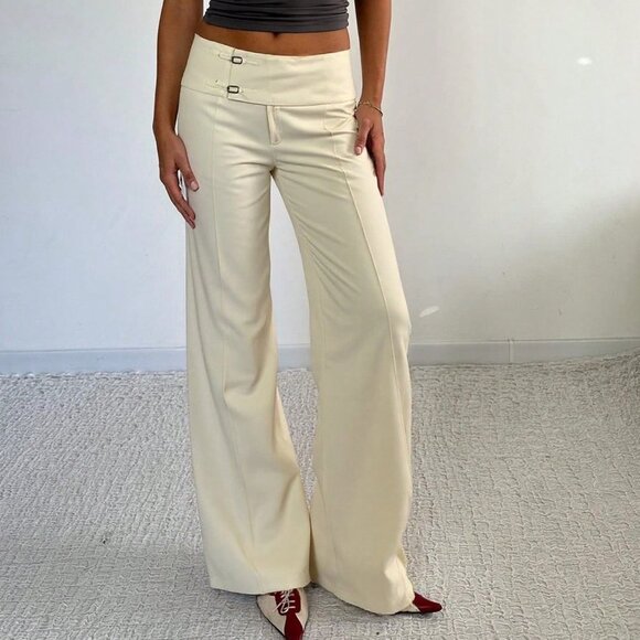 Pants - Beige Elegant Women's Flared Cargo Pants
